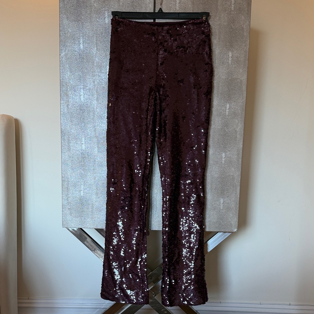 SIMKHAI Sequined Wide-Leg Pants - Dark Burgundy